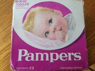 1968/1974 Rare Vintage Pampers Toddler Diapers Pink Box Disposable 12 Ct