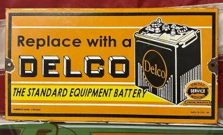 Vintage Porcelain Delco Batteries United Motors Service Oil Gas Sign