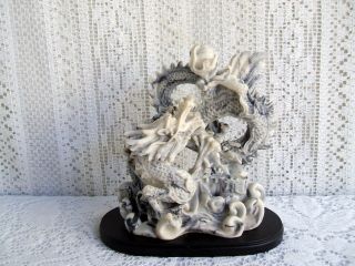 7 " X 6 " Chinese Carved Resin Dragon Statue On Stand