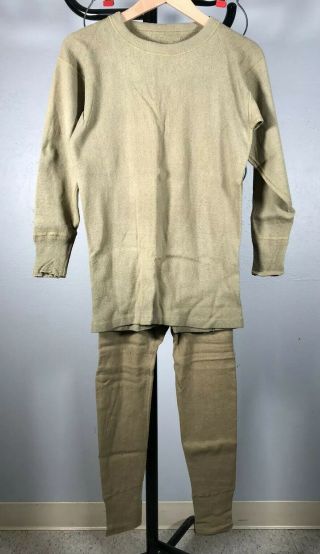Vtg Wwii Army Green Gibbs Long Johns Underwear Thermal Wool Shirt Pants Od Jn21