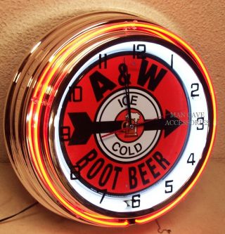18 " Ice Cold A&w Root Beer Sign Double Neon Clock A & W