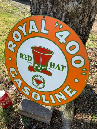 " Royal 400 Gasoline " Heavy Porcelain Sign (19 " Inch Round) Near