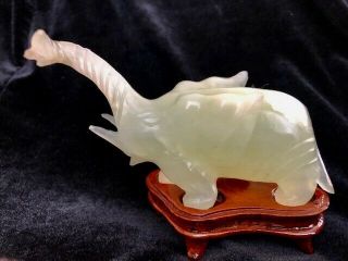 Vintage Chinese Celadon Green Jadeite Elephant 4.  5 " On Fitted Hardwood Stand
