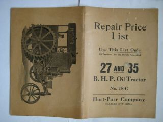 Hart Parr 27 And 35 Bhp Oil Tractor Repair Price List No 18 - C