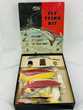 Vintage Noll Fly Tying Kit No 50 Fishing,  Feathers,  Hooks,  Duck Wing Quills