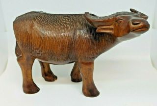 Carved Wood Ox Figurine Vintage Detailed Carving Wood Grain Year Of The Ox
