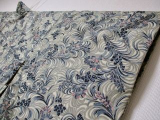 Japanese Kimono Silk Antique Haori / Flower Pattern / Green /vintage Silk Fabric