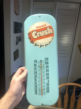 Vintage Orange Crush Soda Thermometer Sign Advertising Bottle Cap