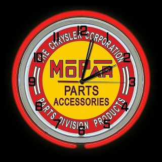 19 " Mopar Parts Accessories Sign Red Double Neon Clock Man Cave Garage Shop