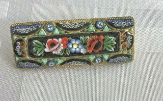 Antique Micro Mosaic Floral Oval Brooch Pin Italy Old