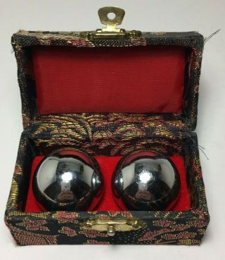 Vintage Chinese Stress Relief,  Meditation,  Chiming Silver Balls With Black Box