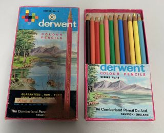Vintage Derwent Colour Pencils Series No.  19 Box Of 12 Case No.  1912
