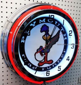 19 " Plymouth Road Runner Sign Double Neon Clock Mopar Roadrunner