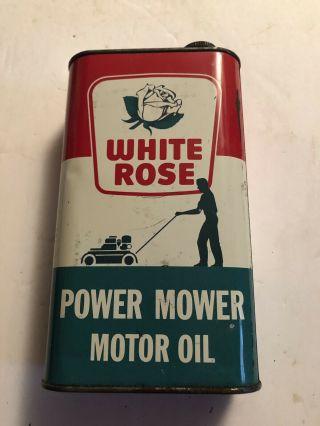 Vintage 1960’s White Rose Oil Tin Can Outboard Motor And Mower Imperial Quart