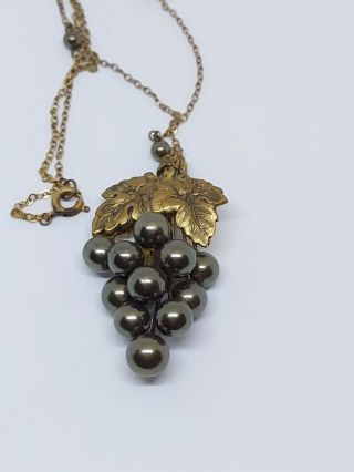 Vintage Gold Tone Faux Pearl Grape Pendant Necklace
