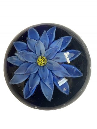 Vintage Awesome Murano Art Glass Paperweight - - Yc - 41b Blue Flower