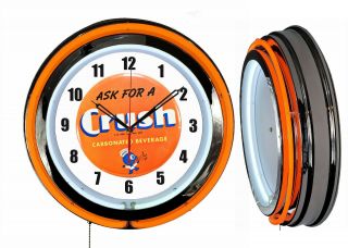 Ask For Orange Crush Soda 19 " Orange Neon Clock Man Cave Bar Garage Pop Shop