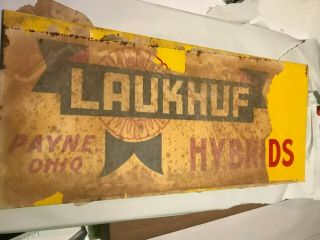 NOS 1950 ' s Laukhuf Hybrids Payne OH Vintage Metal Double Sided Advertising Sign 2