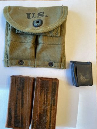Us M1 Carbine Magazines And Pouch.  Wrapped 10rd Magazines.  Pouch 1943 Marked