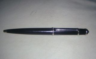 Authentic Cartier Ballpoint Pen Diabolo Black Silver Accents With Blue Gem