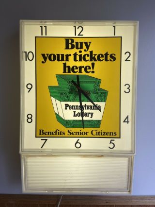 Pennsylvania Lottery 25” Lighted Clock Advertising Sign Letter Board Benefitting