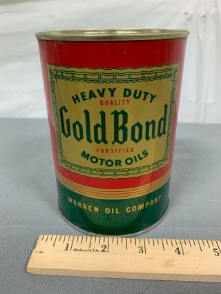 Gold Bond Motor Oil Quart Tin Can Warren Oil Company