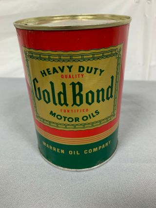 GOLD BOND Motor Oil Quart Tin Can Warren Oil Company 2