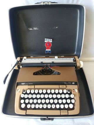 Smith Corona Galaxie Twelve 12 Tan Brown Portable Typewriter With Hard Case Usa
