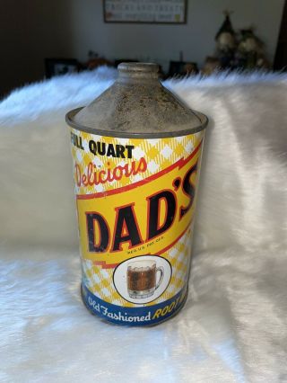 1950’s Dad’s Root Beer Quart Cone Top Soda Can Chicago Illinois