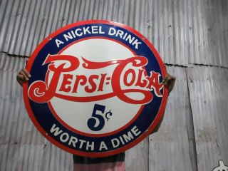 Porcelain Pepsi Cola 5c Enamel Sign Size 30 