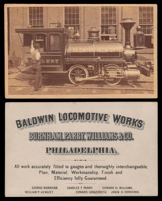 Locomotive Real Photo Advertising Card,  Baldwin,  Philadelphia
