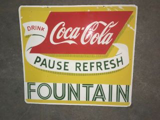 Porcelain Coca Cola Fountain Enamel Sign Size 25 " X 28 " Inches Double Sided