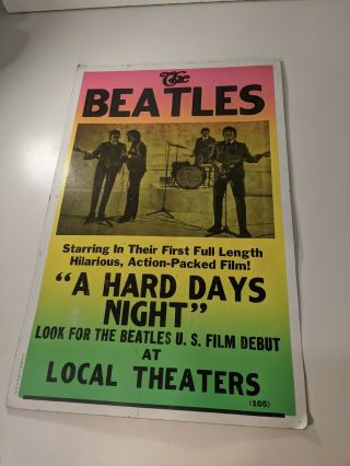 The Beatles Vintage Cardboard Poster,  " A Hard Days Night " Film Debut