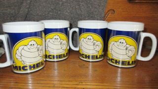 Vtg Michelin Man Set Of 4 Thermo - Serv Plastic Mugs Coffee Cups