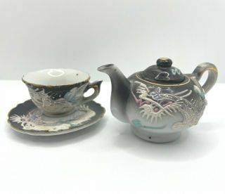 Vintage 4 Piece Moriage Dragon Ware Miniature Tea Set Pot Cup Plate Made Japan
