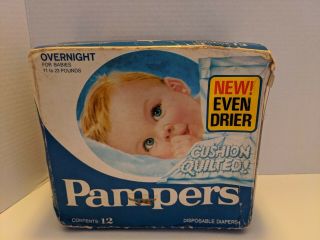 Vintage Pampers Overnight Diapers Disposable 12 Count 1970s 70s Nos Usa