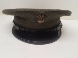 Ww2 Usmc Us Marine Corps Wool Green Dress Visor Cap Hat Size 6 7/8