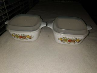 Vintage 2 Corning Ware Spice Of Life 2 - 3/4 Cup Dishes P - 43 - B & Plastic Lids