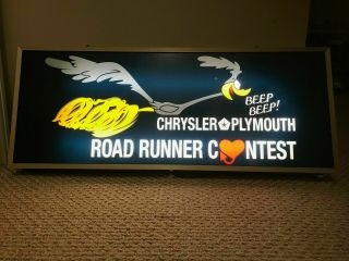 Large Lighted Plymouth Road Runner Dealer Sign Chrysler Plymouth Superbird Sign