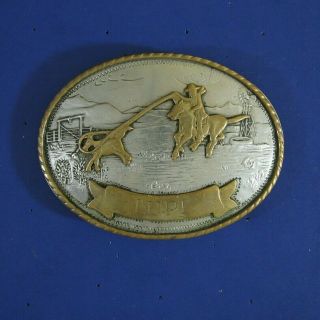 Vintage Tony Lama German Silver Trophy Style Rodeo Western Belt Buckle Inscribed