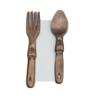 Vintage Mid Century Modern Tiki Miniature Fork & Spoon Carved Wood