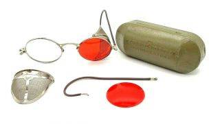 Welsh Manufacturing Co Ww2 Safety Glasses Aviators Vintage Red Lenses Broken