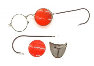 Welsh Manufacturing Co WW2 Safety Glasses Aviators Vintage Red Lenses BROKEN 2