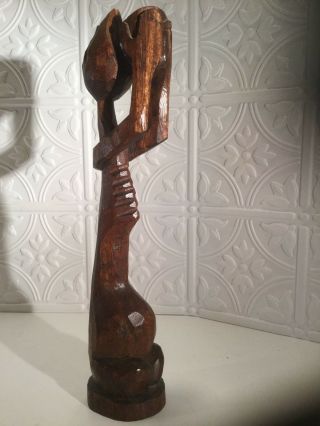 Vintage Wood Carved Tall Statue Figure African Tribal Rib Cage Art