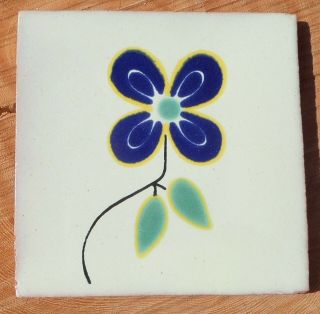 10 Talavera Mexican Pottery 4 " Tile Classic Pansy Poesy Cobalt Blue Green Gold