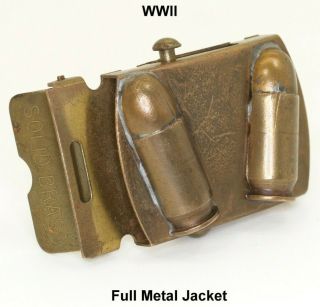 Ww2 Trench Art Brass Belt Buckle Full Metal Jacket.  45 Cal.