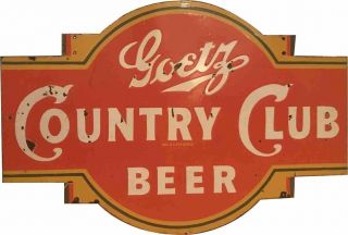 Porcelain Country Club Beer Enamel Sign Size 36 " X 24.  5 " Inches 2 Sided