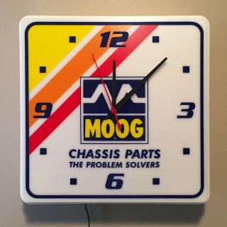 Vintage Moog Chassis Parts Problem Solvers Advertising Lighted Clock Sign Nib