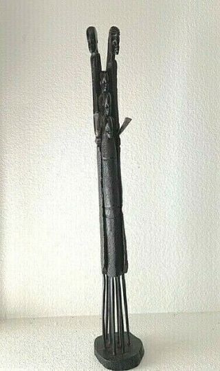 Hand Carved African Ebony Wooden Stick Figurine Sculpture / Wood Carving