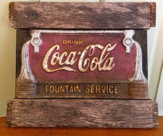 1930’s Cast Iron " Drink Coca Cola Fountain Service " Bench Plaque / Sign